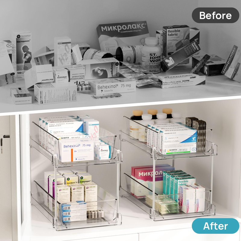 Clear 2-Tier Stainless Steel Under Sink Organizer Set