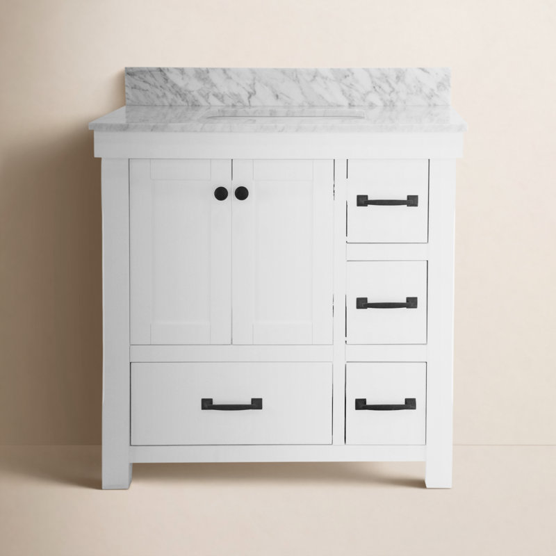 Galvan 36'' Single Bathroom Vanity with Carrara Marble Top, White