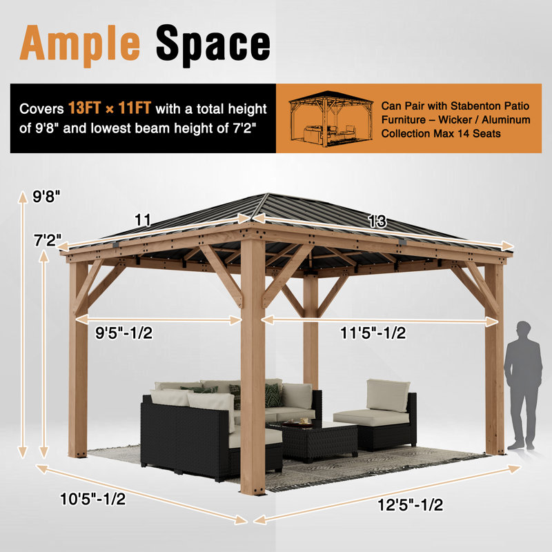 10 Ft. W X 12 Ft. D Solid Wood Outdoor Steel Hardtop Outdoor Gazebo