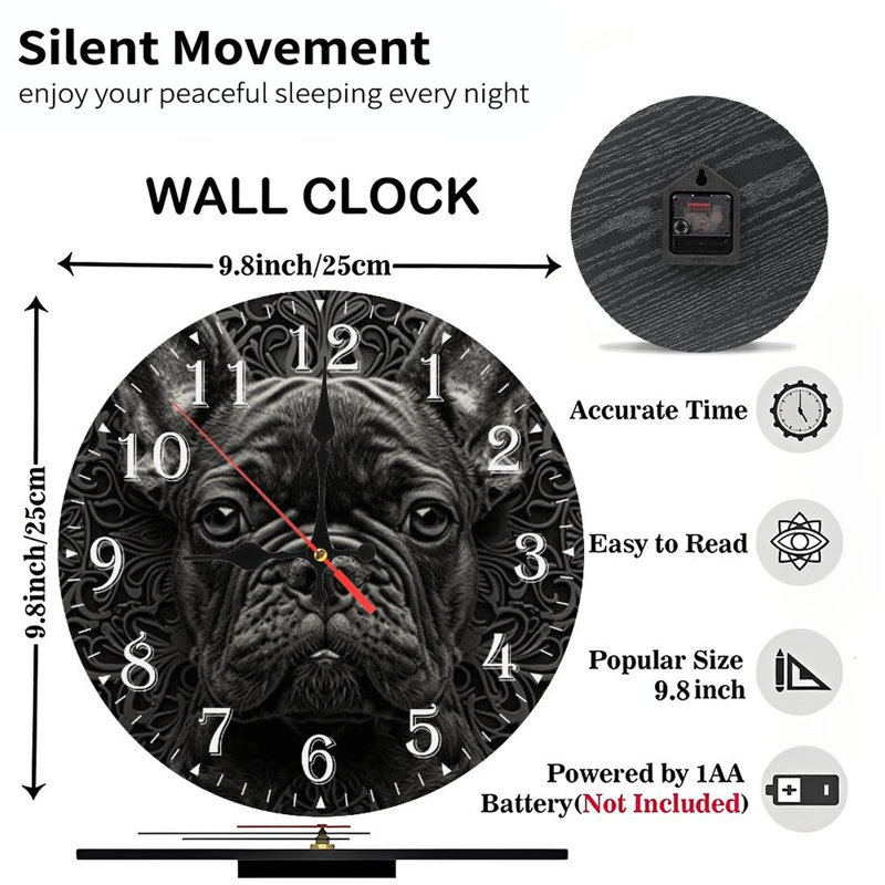 Horloge murale en bois 10 po, mouvement silencieux, à piles (piles AA non incluses), décor artistique, parfait pour les décorations