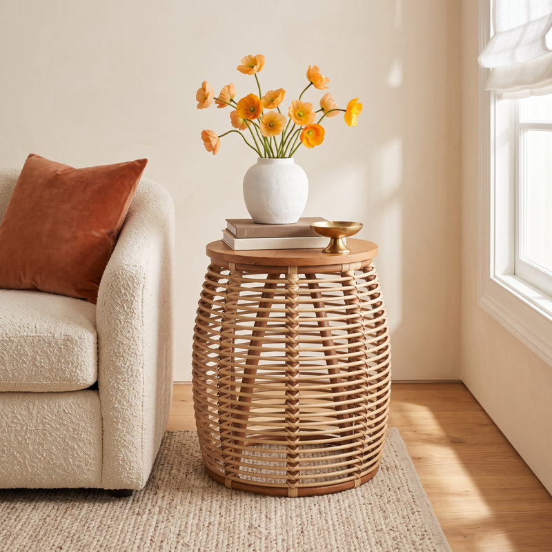 Kiyana Solid Wood Top End Table, Natural