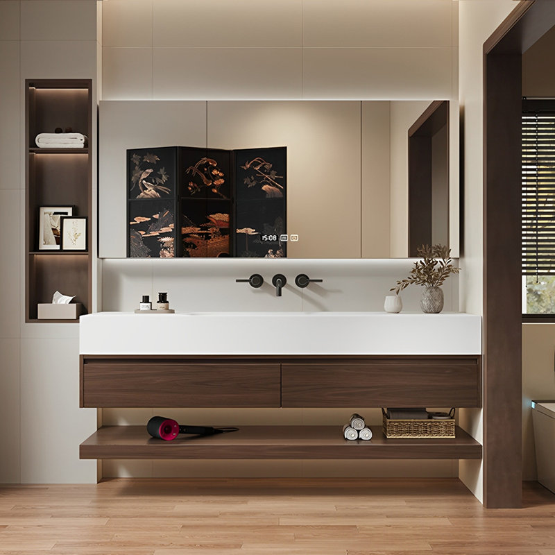 Armoire de salle de bain rétro, H 18,9 po x l 51,18 po x P 19,69 po, Brun