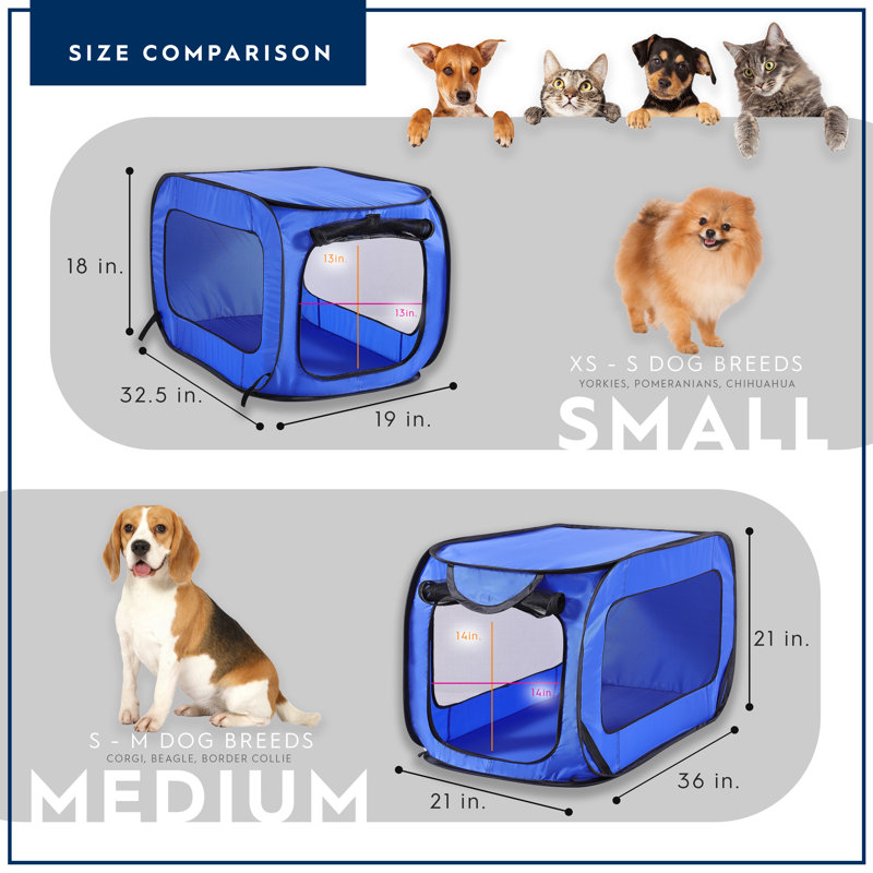 Blue Collapsible Polyester Pet Travel Crate with Mesh Panels