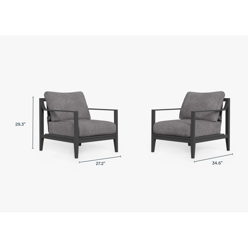 Charcoal Aluminum Outdoor Armchair Conversation Set, Dark Pebble Gray