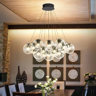 Black Modern Bubble Chandelier for Living Room 13-lights Ball Chandelier Glass Globe Pendant Lighting for Bedroom Dining Room