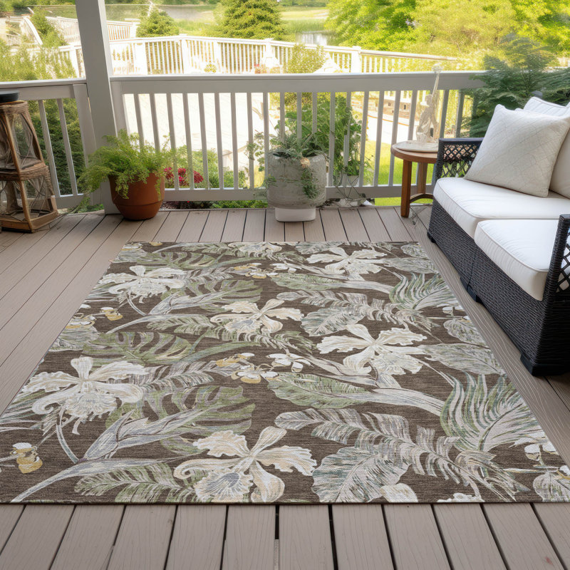 Machine Washable Indoor/Outdoor Cinead ACN1708 Brown Rug, Rectangle 5' x 7'6"