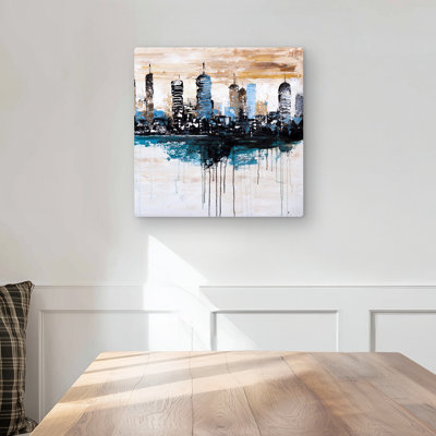 Buildings on the horizon - Beige Building Metal Print Decor