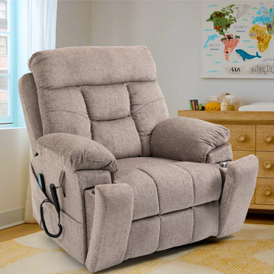 Vayun 40.94"W 180° Flat Lay Power Recliner, Massage Heater, Cup Holders, Dual Motors