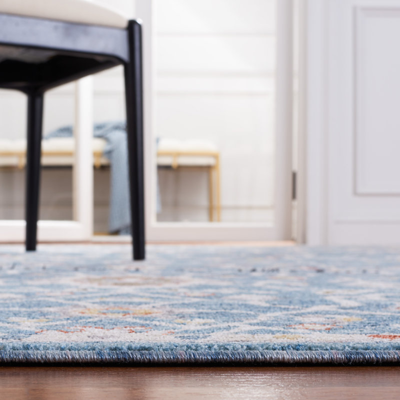 Sierra Blue and Ivory Hand-Knotted Synthetic Area Rug