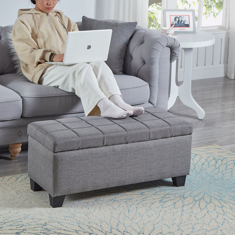 Khattabi Fabric Upholstered Storage Bench, Gray