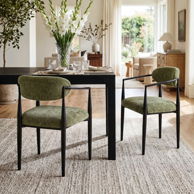 Chaises de salle à manger modernes en chenille avec accoudoirs et structure en métal
