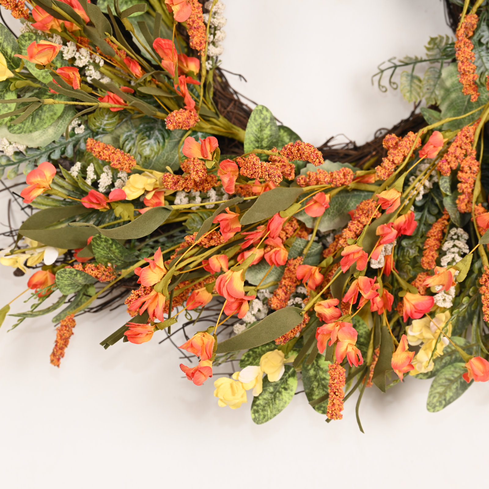 24" Artificial Rustic Twig Greenery Foliage Blossom Cluster Berry Wildflower Fall Harvest Front Door Wreath Thanksgiving Decor