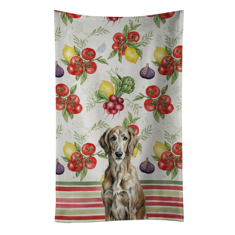 Brindle Scottish Deerhound Vegetables Kitchen Towel, Brindle Scottish Deerhound