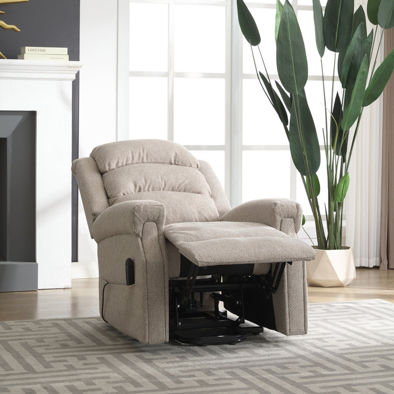 Carnstroan Lift Assist Recliner With Massager, Beige Polyester Twill