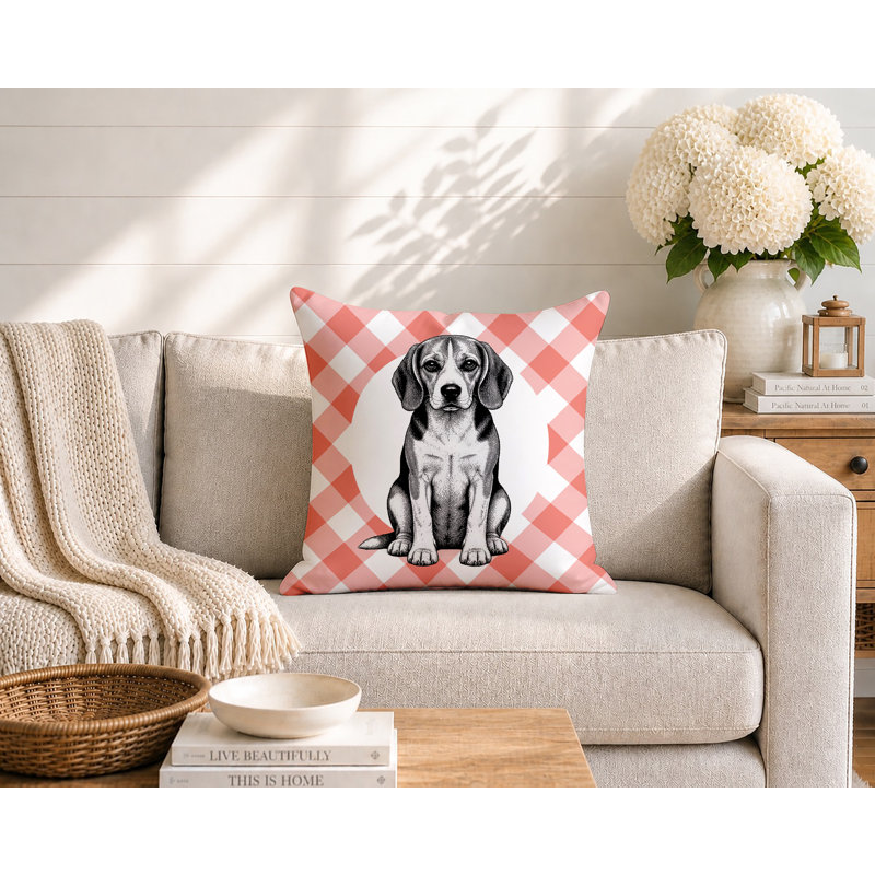 Oreiller réversible intérieur / extérieur Beagle Dog, 16 x 16, Pêche