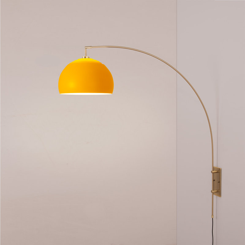 Lampe à arc murale demi-dôme, demi-dôme moutarde P 13 po, corps en laiton vieilli, à intensité variable, pour le salon ou la chambre à coucher