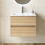Meuble-lavabo flottant 24 po en chêne et noyer, lavabo intégré en céramique avec trop-plein et 3 trous de robinet, rangement spacieux pour les salles de bain modernes-129767595-129767597