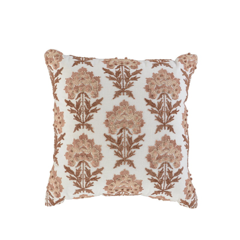 100% Cotton Throw Pillow, Ivory/Mocha/Blush, Down Blend