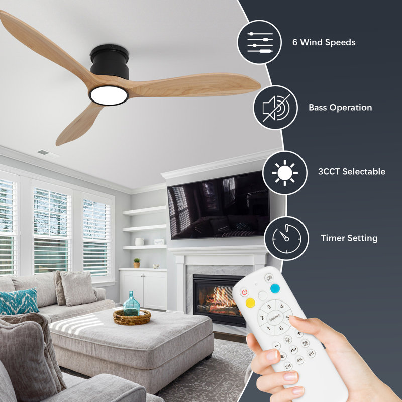 52 po Ventilateur de plafond d'intérieur à DEL à intensité variable avec lumière et télécommande à 6 vitesses