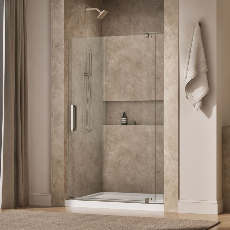 Revel 48'' x 74'' Pivot Shower Door with CleanCoat® Technology, Anodized Brushed Nickel, Crystal Clear