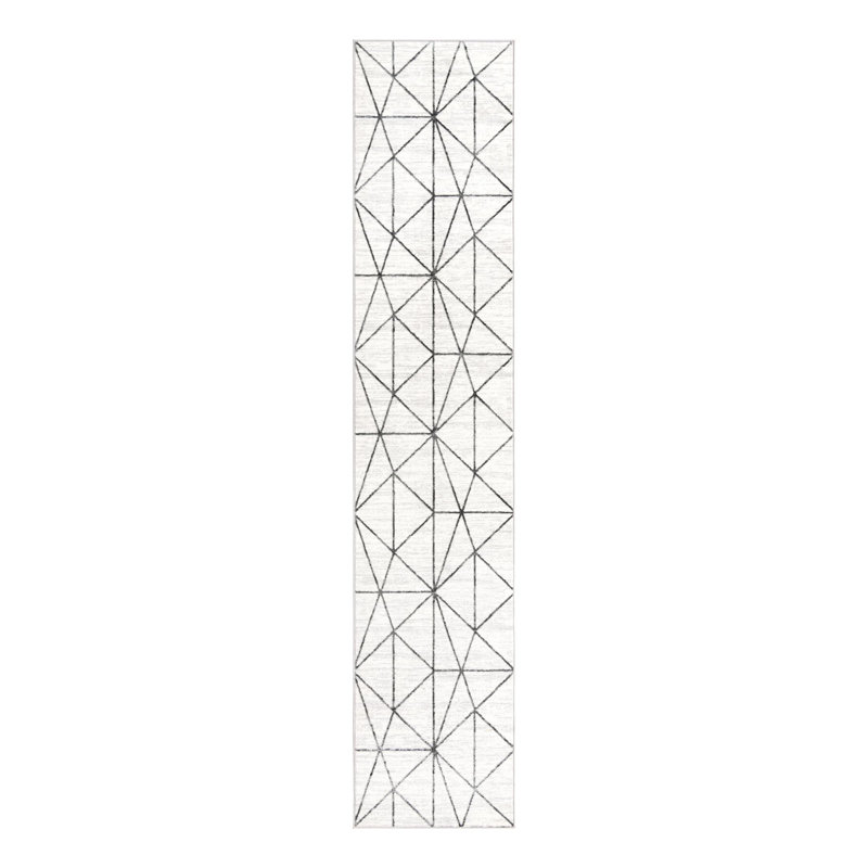 Tapis géométrique ivoire / gris Nuangola, Tapis de couloir 2 pi 7 po x 13 pi