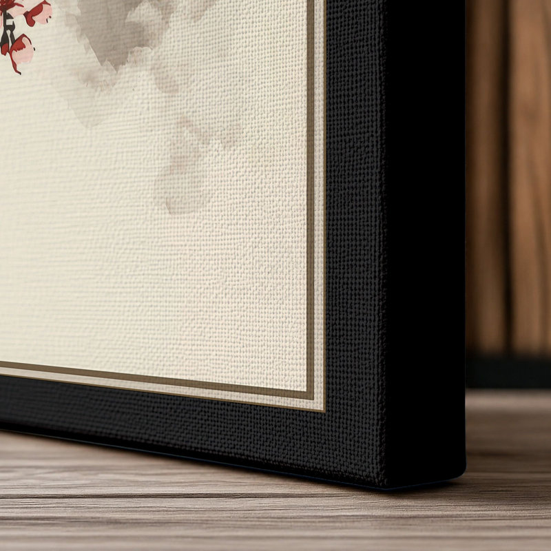 Flowering Branch in Mist Japandi - Wrapped Canvas, 24x16 - 61.0 x 40.6 cm, Black Border