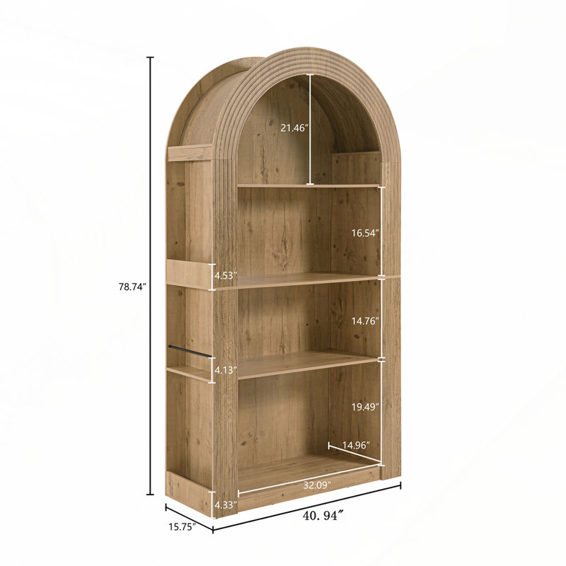 4-Tier Arched Storage Bookcase with Open Display Storage Shelf for Living Room,, Natural