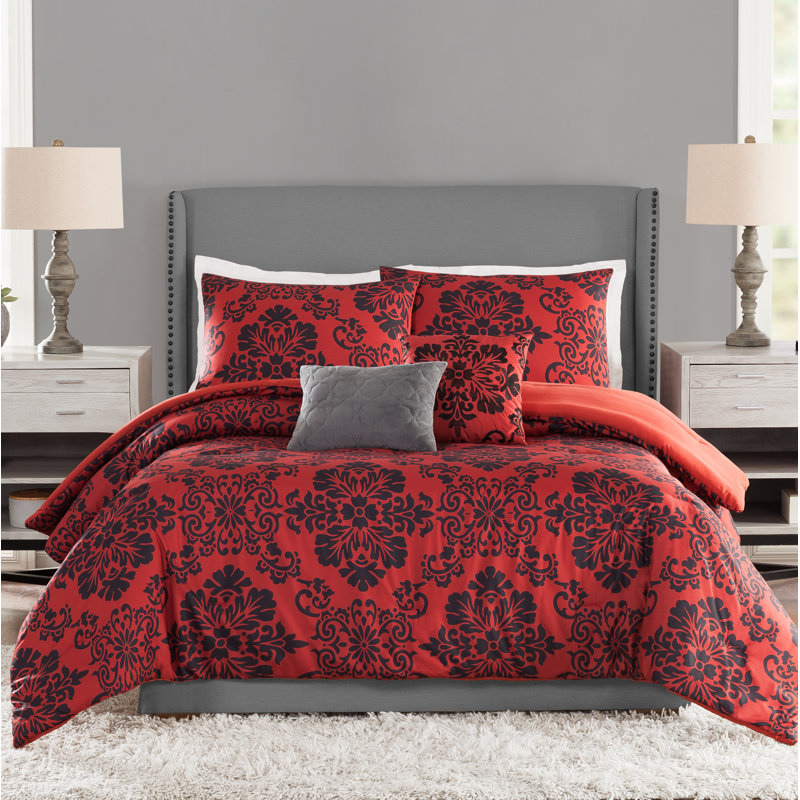 Damask Medallion 5-Piece Comforter Set, KIng Comforter + 2 Shams + 2 Throw Pillows