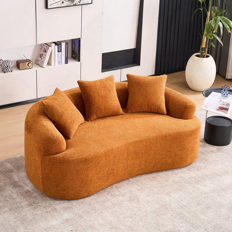Canapé courbé en éponge à compression complète, canapé compact en chenille 30D sans assemblage pour petits espaces et appartements, L 65 po, 300 lb, 3 coussins