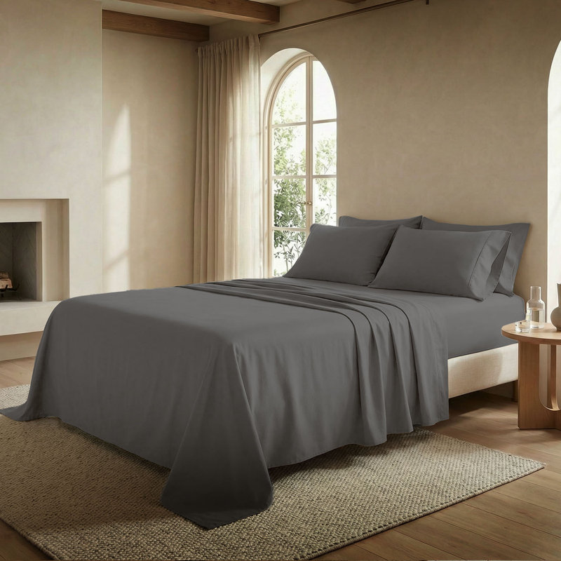 Threadmill 800 Thread Count 100% Cotton Sateen Sheet Set, Queen Sheet Set with 2 Pillowcases, Dark Gray Solid