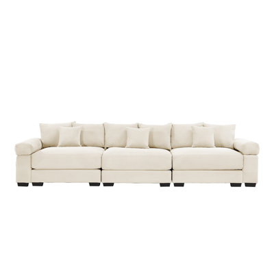 3-Seat Oversized Modular Corduroy Sectional Couch with Throw Pillows for Living Rooms