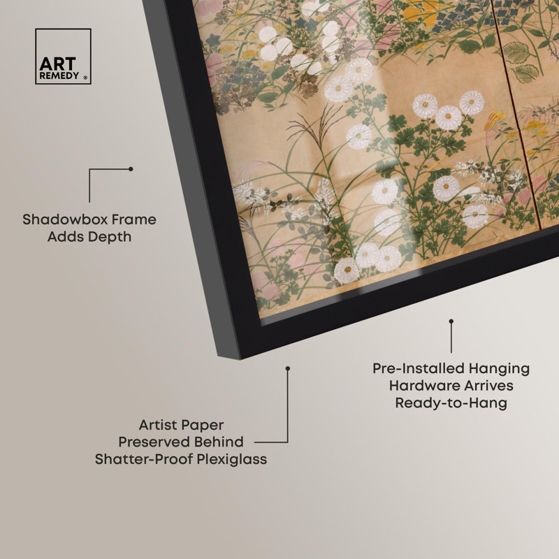 Art floral rétro avec fleurs dans une boîte-cadre d'automne par Art Remedy, H 17 po x l 17 po, Noir