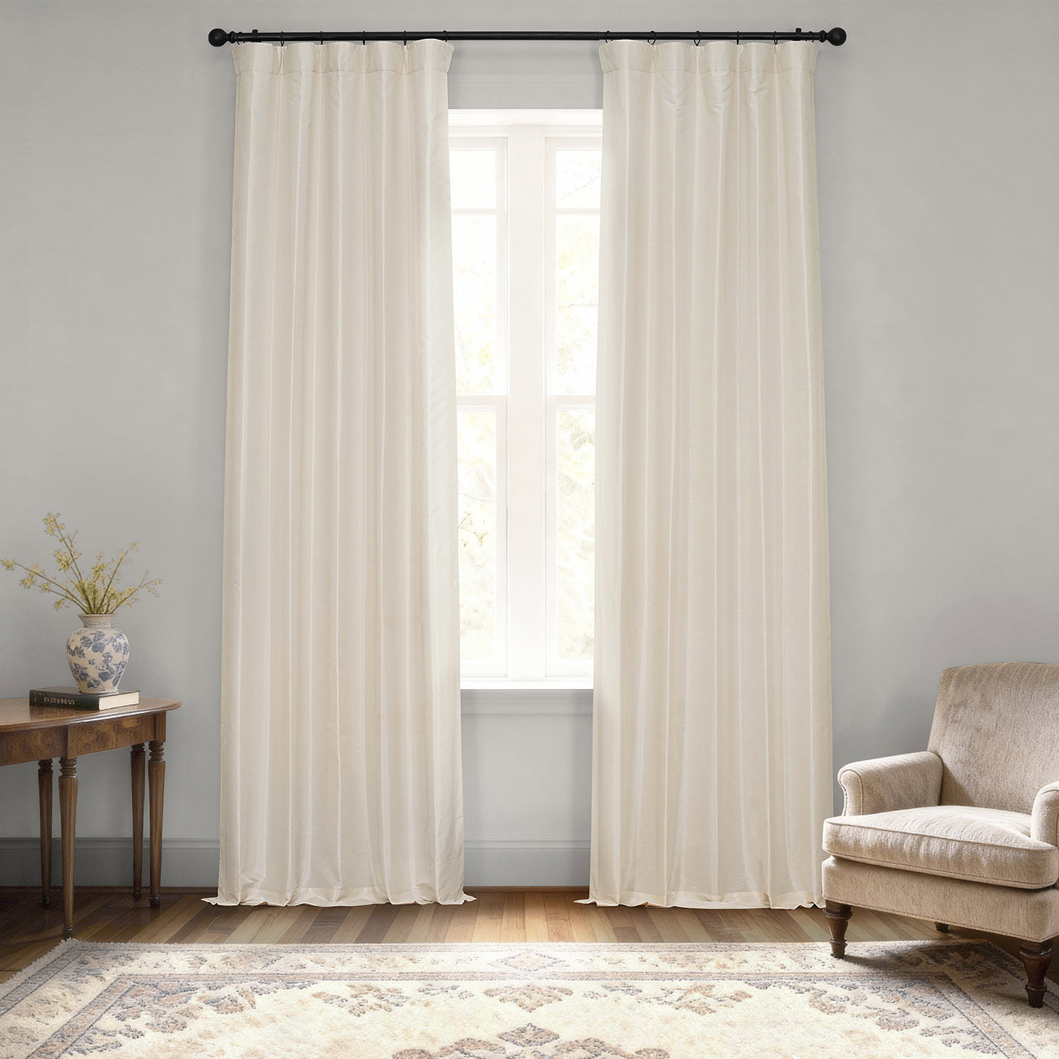 Rayne Room Darkening Faux Silk Curtain Panel, Off White, 50" W x 120" L