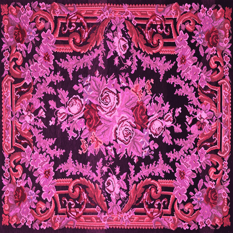 Tapis oriental rose tissé à la machine Khairo, Carré 5 pi