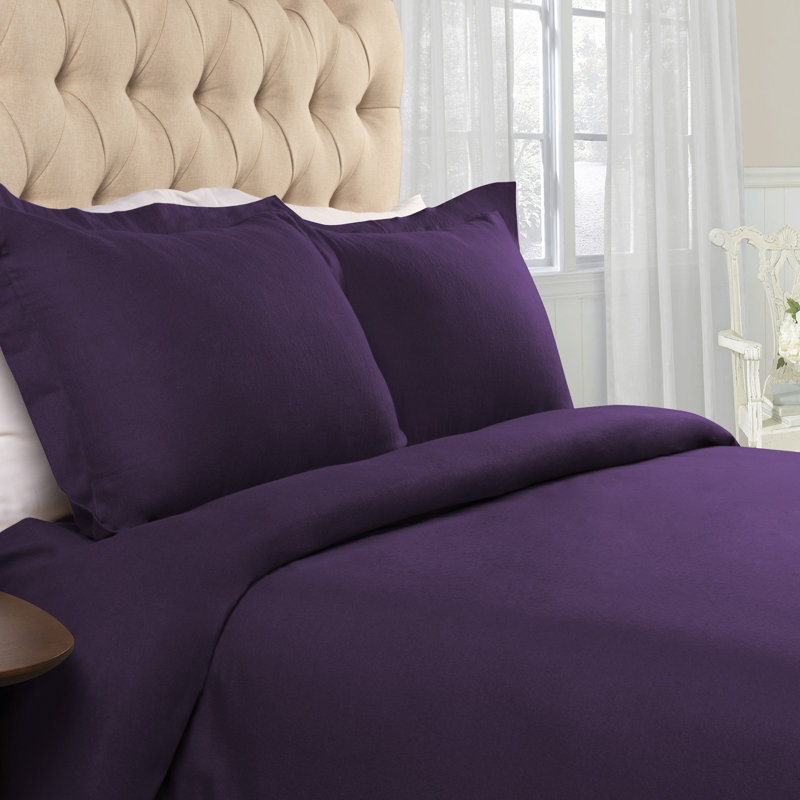 Ensemble de housse de couette en flanelle de coton 3 pièces Gizem, Housse de couette double et 2 taies décoratives s, Mauve