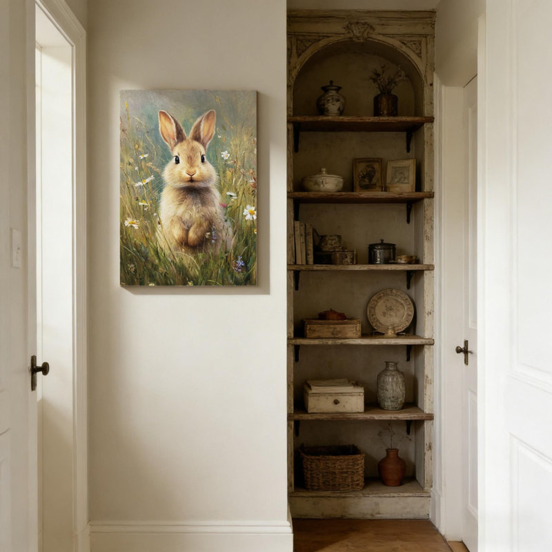 Lapin de Pâques vert avec cadre en bois massif, art mural, 24 x 16 po, décoration intérieure