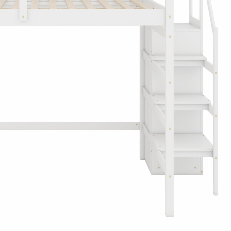 Lit mezzanine avec garde-robe et escalier de rangement intégrés, Blanc