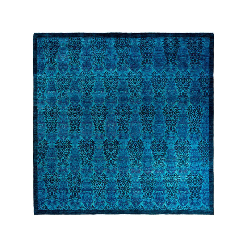 Tapis unique noué à la main Vibrance - bleu, 10 pi 1 po x 10 pi 1 po