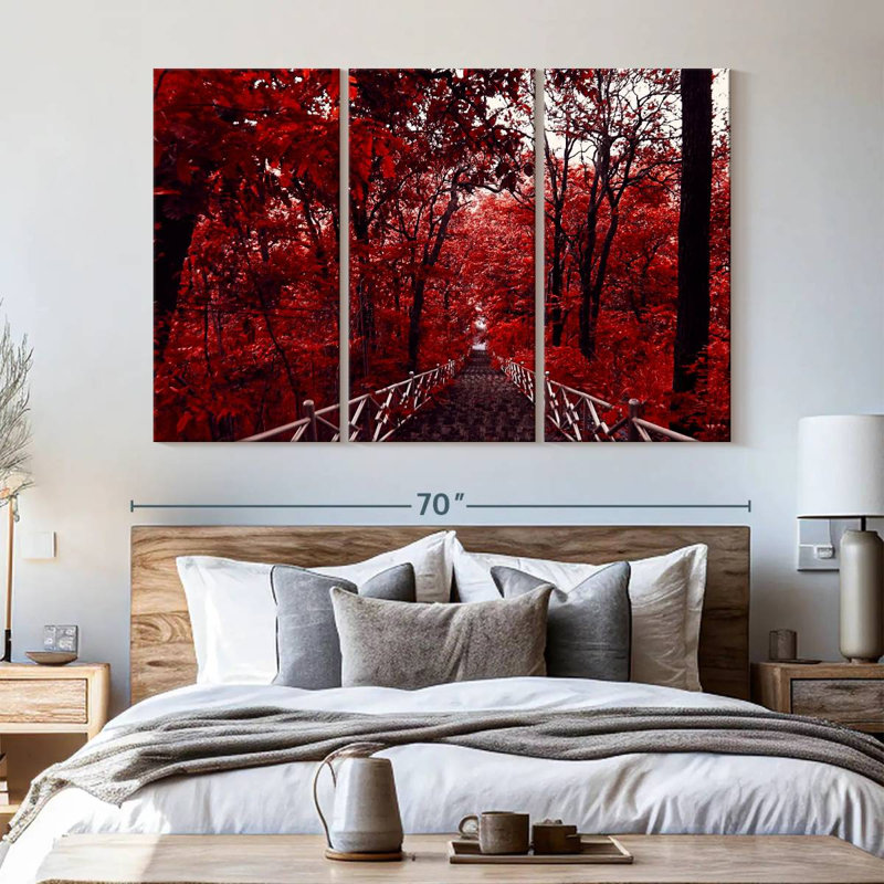 " Red Trees " 3 - Pieces, 65" H x 42" W x 1.25" D