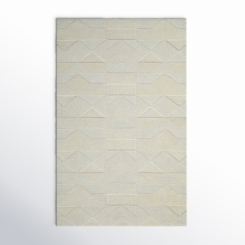 Wool Geometric Area Rug in Ivory