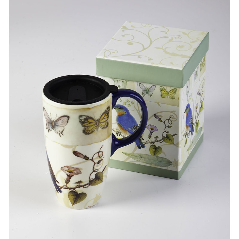 Tasse de voyage oiseaux et papillons
