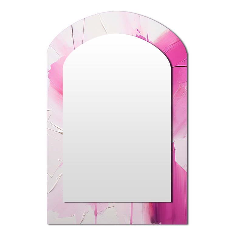 Gold And Purple Abstract Fusion III - Fuschia Asymmetrical Mirror, Black Arch Decorative Wall Mirror, Printed Metal Art