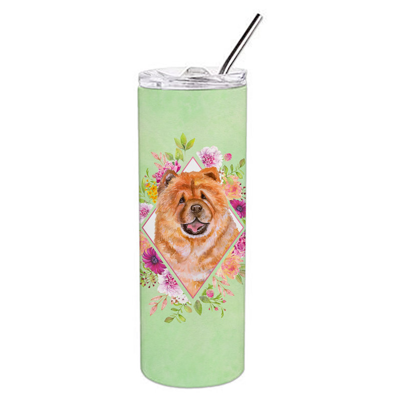 E23BF9F8391D466E9CA4F8DFEBD9A7DB de verre 20 oz à double paroi en acier inoxydable chiot, Chow-chow, Vert