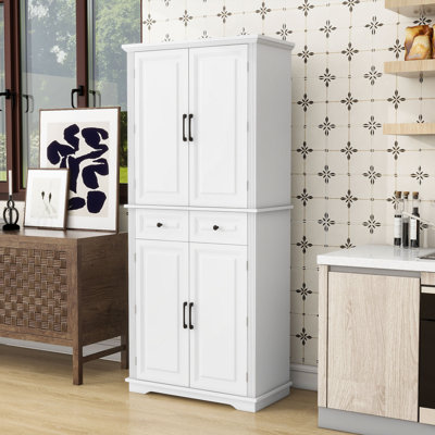 Armoire de cuisine avec 2 tiroirs, 6 tablettes de porte, 3 tablettes réglables et 3 tablettes coulissantes