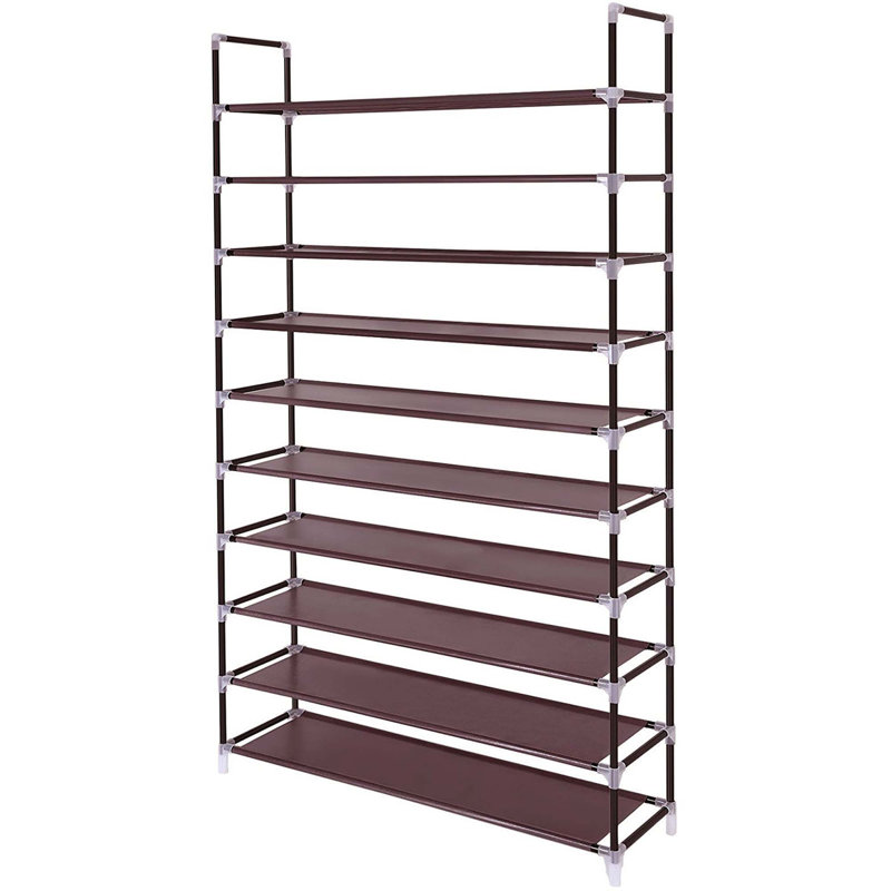 Rangement à chaussures simple en tissu non tissé à 10 niveaux avec poignée, Marron foncé