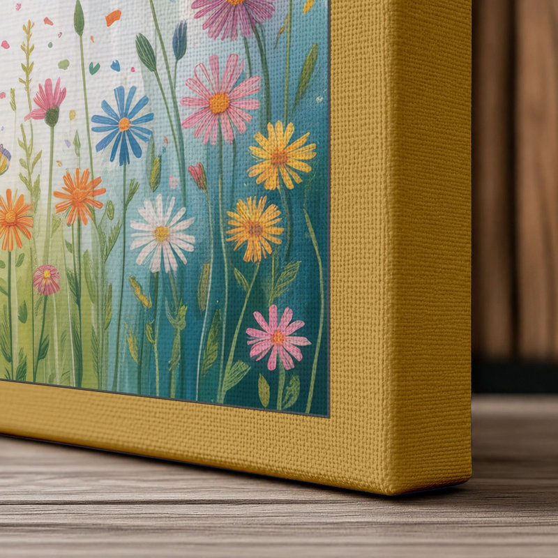 Rainbow Over Wildflowers Botanical - Wrapped Canvas, 30x20 - 76.2 x 50.8 cm, Ochre Border