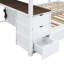 Lit superposé double avec lit gigogne simple, rangement et bureau, blanc et noyer-133438580