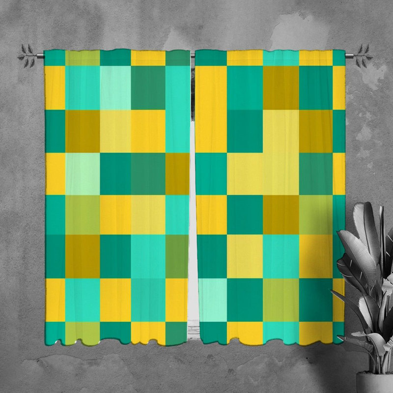 Paire de rideaux obscurcissant Middie, Jaune / Turquoise, L 40 po x L 61 po