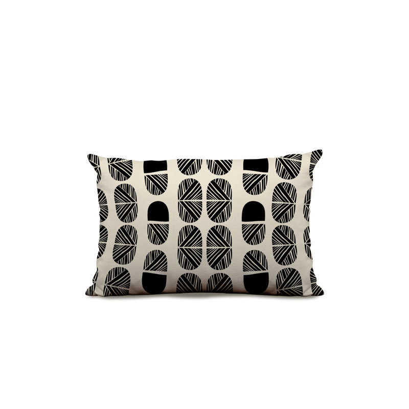 Polyester / Mélange de polyester Housse de coussin rectangulaire intérieure / extérieure lombaire et insert, Noir