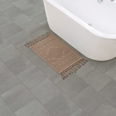 French Connection Nellore Fringe Machine Washable Cotton Bath Rug